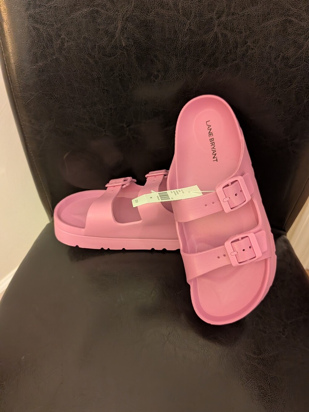 Lane Bryant Pink Double-Buckle Slide Sandals Size 9W